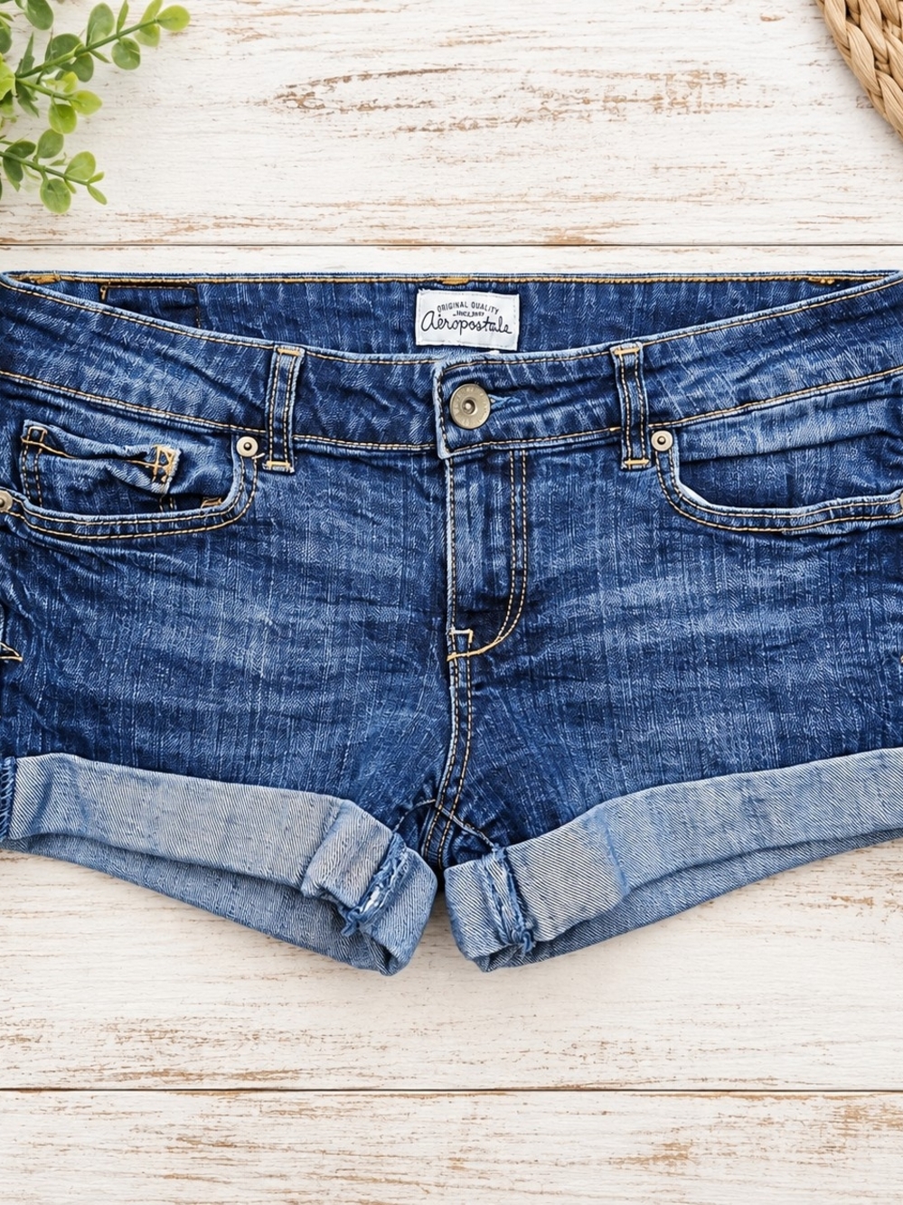 Aeropostale Women’s 7/8 Micro Denim Shorts Low Rise Cuffed Stretch Jean Shorts